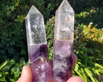 Clear Quartz & Dream Amethyst Tower - Calming, Divine Love, Cleansing, Magnify Intentions - Crystal Point Generator Healing Gemstones