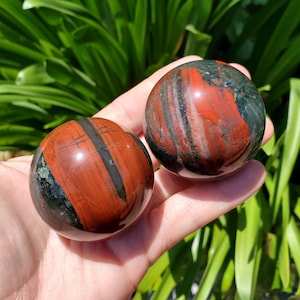 African Bloodstone Sphere - Calming, Grounding, Persistence, Courage - Black and Red Crystal Ball Healing Gemstone