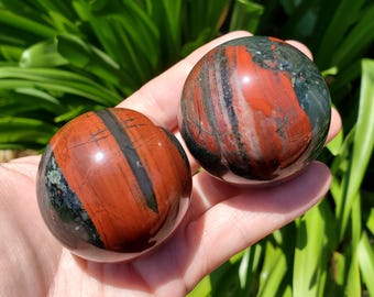 African Bloodstone Sphere - Calming, Grounding, Persistence, Courage - Black and Red Crystal Ball Healing Gemstone