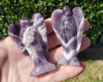 Dream Amethyst Angel 2.60" - Calming, Energetic Protection, Positivity - Purple Amethyst Standing Angel Carving Healing Crystal Gemstone