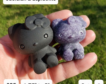 Wholesale Kitty - Crystal Cat - Aura Howlite, Obsidian, Lepidolite - Cute Animal Carving Standing Kitty Statue Vanity Tween Decor