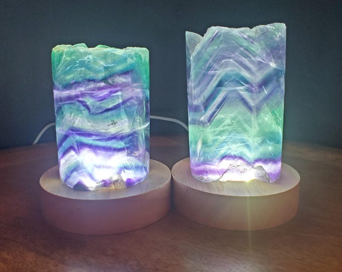 Featured listing image: Rainbow Fluorite Lamp (2" wide) - Mental Clarity, Stability, Energetic Protection - Fluorite Accent Light Mood Lighting Crystal Stone