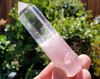 Clear Quartz & Rose Quartz Tower - Unconditional Love, Cleansing, Magnify Intentions - Crystal Point Generator Healing Gemstones