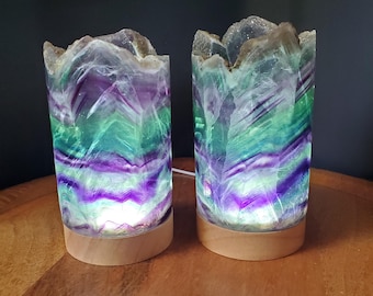 Rainbow Fluorite Lamp (3.15" wide) - Mental Clarity, Stability, Energetic Protection - Fluorite Accent Light Mood Lighting Crystal Stone