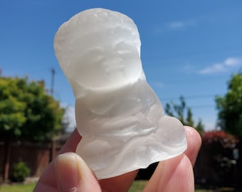 Chunky Selenite Buddha - Tranquility, Blessings, Love & Light - Satin Spar Selenite Crystal Buddha Carving Healing Gemstone