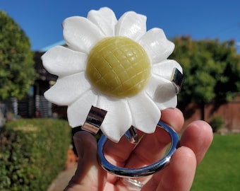 White Jade Flower on Stand - Peaceful, Calm, Joy, Love Energy, Confidence, Creativity, Luck - White & Lemon Jade Daisy Carving Gemstone