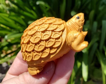 Cypress Wood Turtle with Feng Shui Coin Design - A Symbol of Immortality, Protective From Negative Energies - Carved Turtle Figurine