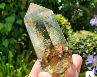 Chunky Citrine Tower with Rainbows and Phantom - Abundance, Energizing, Creativity, New Beginnings - Golden Quartz Crystal Point Gemstone