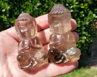 Smoky Quartz Buddha 2.60" tall - Grounding, Protective - Smokey Quartz Carved Buddha Stone Healing Crystals Gemstones