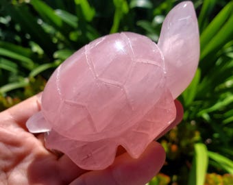 Chunky Rose Quartz Turtle - Universal & Unconditional Love, Compassion, Kindness - Crystal Turtle Healing Gemstone