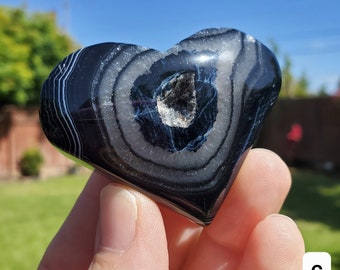 Black Agate Heart - Grounding, Protection, Peace, Centering, New Beginnings - Agate Crystal Heart Healing Gemstone