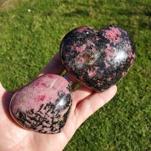 Big Rhodonite Puffy Heart - Self Love, Balance, Joy, Happiness - Pink and Black Crystal Heart Healing Crystals Gemstones