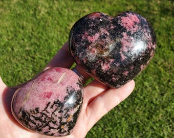 Big Rhodonite Puffy Heart - Self Love, Balance, Joy, Happiness - Pink and Black Crystal Heart Healing Crystals Gemstones