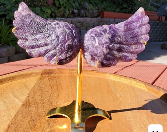 Dream Amethyst Angel Wings on  Stand - Calming, Protection, Positivity - Purple Wings Crystal Healing Gemstone Statement