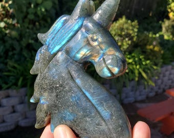 Flashy Labradorite Unicorn - Awareness, Energetic Connection, Intuition - Crystal Unicorn Carving Healing Gemstone Lab Statement Stone