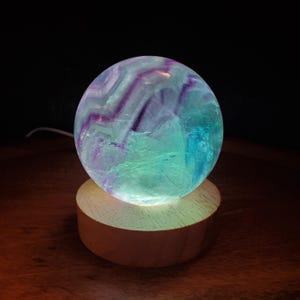 Rainbow Fluorite Sphere Lamp - Mental Clarity, Stability, Energetic Protection - Fluorite Accent Light Mood Lighting Crystal Stone