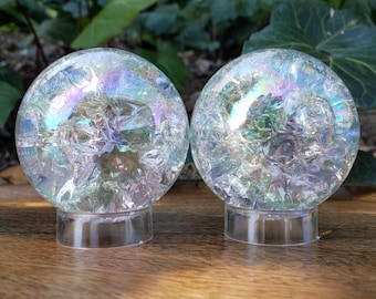 Aura Crackle Glass Accent Lamp - Beautiful Light Reflecting One of a Kind Crystal Ball - 1.9" to 3.1" Crystal Glass Ball Home Decor Mood