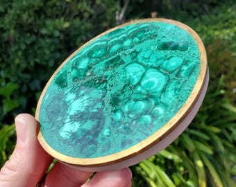 Malachite Crystal Plate / Coaster - Protection, Blocks EMF, Absorbs Negativity, Encourages Positive Change - Charging Slab Healing Gemstone