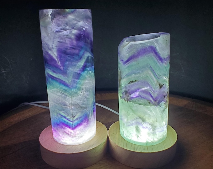 Featured listing image: Rainbow Fluorite Lamp (2" wide) - Mental Clarity, Stability, Energetic Protection - Fluorite Accent Light Mood Lighting Crystal Stone