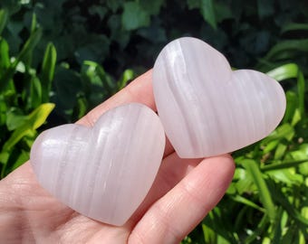 Pink Calcite Heart with UV Light - Emotional Healing, Pure Love - Glowing Pink Mangano Crystal Heart Healing Gemstones UV Reactive Stone