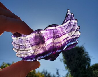 Rainbow Fluorite Heart Wings - Mental Clarity, Balancing, Protective, Grounding - 3.75" Fluorite Crystal Heart with Wings Healing Gemstones