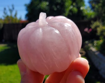 Cute Rose Quartz Pumpkin - Unconditional Love, Compassion, Self Love - Pink Crystal Pumpkin Stone Decor for Halloween Village