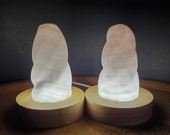 Pink Calcite Flame Accent Light - UV Reactive Stone - Emotional Healing, Pure Love - Pink Mangano Healing Gemstone Vanity Lamp Mood Light