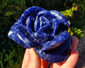 Chunky Sodalite Flower - Logic, Insight, Connection - Dark Blue Sodalite Rose Carved Stone Healing Crystal Gemstone Statement