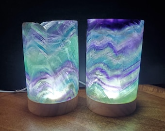 Rainbow Fluorite Lamp 3.15" wide - Mental Clarity, Stability, Energetic Protection - Fluorite Accent Light Mood Lighting Crystal Stone