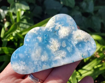 Snow Agate Cloud Doublet (man made back) - Balances Females Ying Yang Energy - 2.85" to 3.15" White Plume Agate Cloud Healing Gemstone