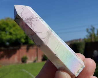 Aura Howlite Tower - Calm, Confidence, Emotional Healing, Strength - Howlite Crystal Point Healing Gemstones