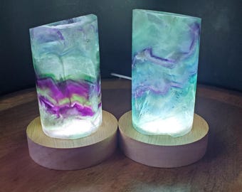 Rainbow Fluorite Lamp (2" wide) - Mental Clarity, Stability, Energetic Protection - Fluorite Accent Light Mood Lighting Crystal Stone