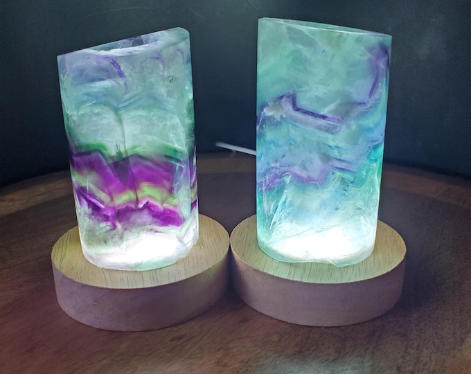 Featured listing image: Rainbow Fluorite Lamp (2" wide) - Mental Clarity, Stability, Energetic Protection - Fluorite Accent Light Mood Lighting Crystal Stone