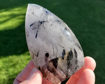 Tourmaline in Quartz Flames - Magnification, Clarity, EMF Protection - Tourmalinated Quartz Crystal Free Form Healing Gemstones