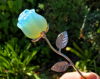 Small Opalite Rose on Stem - Confidence, Boost Inner Power, Stabilizing - Cute Crystal Rose Healing Stone Crystals Gemstone