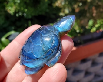 Cute Labradorite Turtle 2.25" - Awareness, Energetic Connection, Intuition - Crystal Turtle Flashy Lab Carving Healing Gemstone