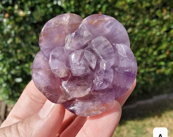 Dream Amethyst Rose Bud Bloom - Calming, Protection, Positivity - Standing Purple Flower Crystal Healing Gemstone