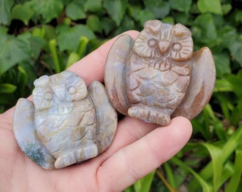 Ocean Jasper Owls - Strength & Renewal - 2" Jasper Carved Owl Crystal Stone Healing Crystals Gemstones