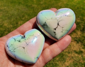 Aura Howlite Heart - Calm, Confidence, Emotional Healing - Howlite Crystal Heart Healing Crystals Gemstones