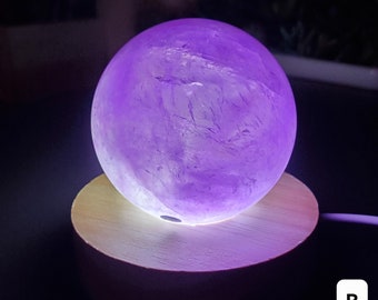 Purple Amethyst Accent Lamp - Calming, Energetic Protection, Positivity, Connection - Crystal Amethyst Sphere with Rainbows Mood Light