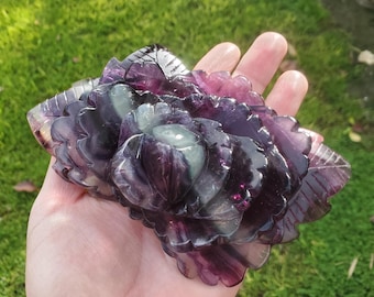Beautiful Rainbow Fluorite Rose - Mental Clarity, Stability, Concentration, Protection - Fluorite Healing Crystals Gemstone Statement