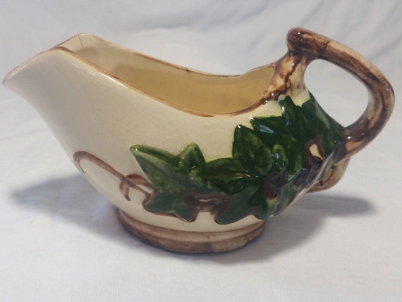 Vintage Cream Ceramic Napkin Holder with Green Ivy