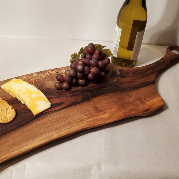 Live edge English Walnut cutting board with Kingman turquoise inlay - charcuterie board- serving board- cheese board