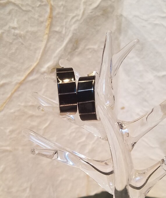 George Kee Modernist Onyx Sterling Hoop Earrings
