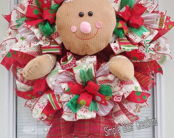 Festive Gingerbread Man Happy Holidays Christmas Wreath - Etsy