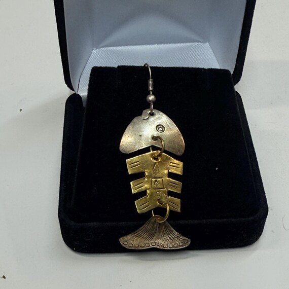 Sterling Silver Fish Skeleton Dangle Earring – 19… - image 1