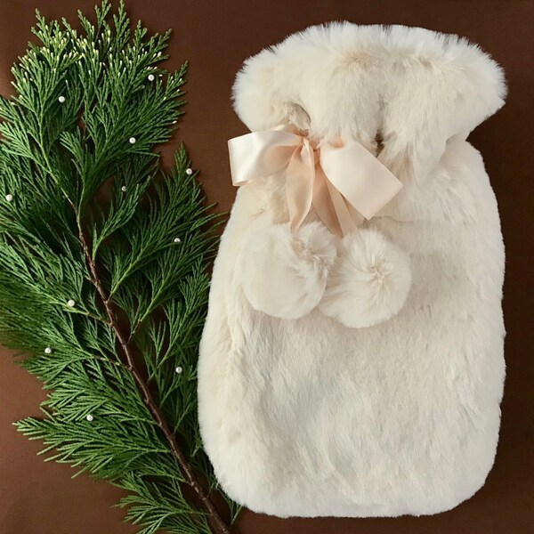 Premium Cream Rabbit Faux Fur Hot Water Bottle Cover (Cover Only)