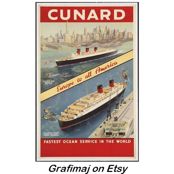 Vintage Ship Poster - Etsy