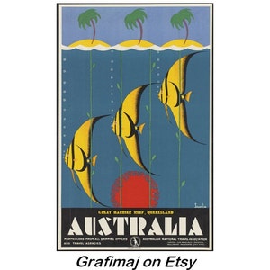 Instant Download - Vintage Travel Poster - Australia, Great Barrier Reef, Queensland