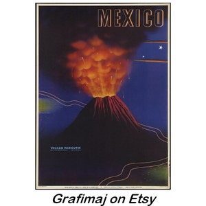 Instant Download - Vintage Travel Poster - Parícutin Volcano, Mexico, 1940&#39;s, Paricutin